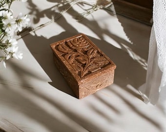 Vintage Carved Soapstone Jewelry or Trinket Box Floral Motif | Vintage Soapstone | Trinket Box | Ring Dish