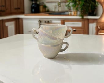 Federal Glass Moonglow Milkglass Teacups (set of 3) | Iridescent teacups | Rainbow Glass MCM