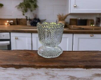 Vintage Avon Fostoria Etched Glass Pedestal Dish Candy Dish, Sorbet Dish, Votive Holder