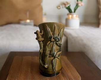 Vintage Ceramic Bamboo Frog Vase