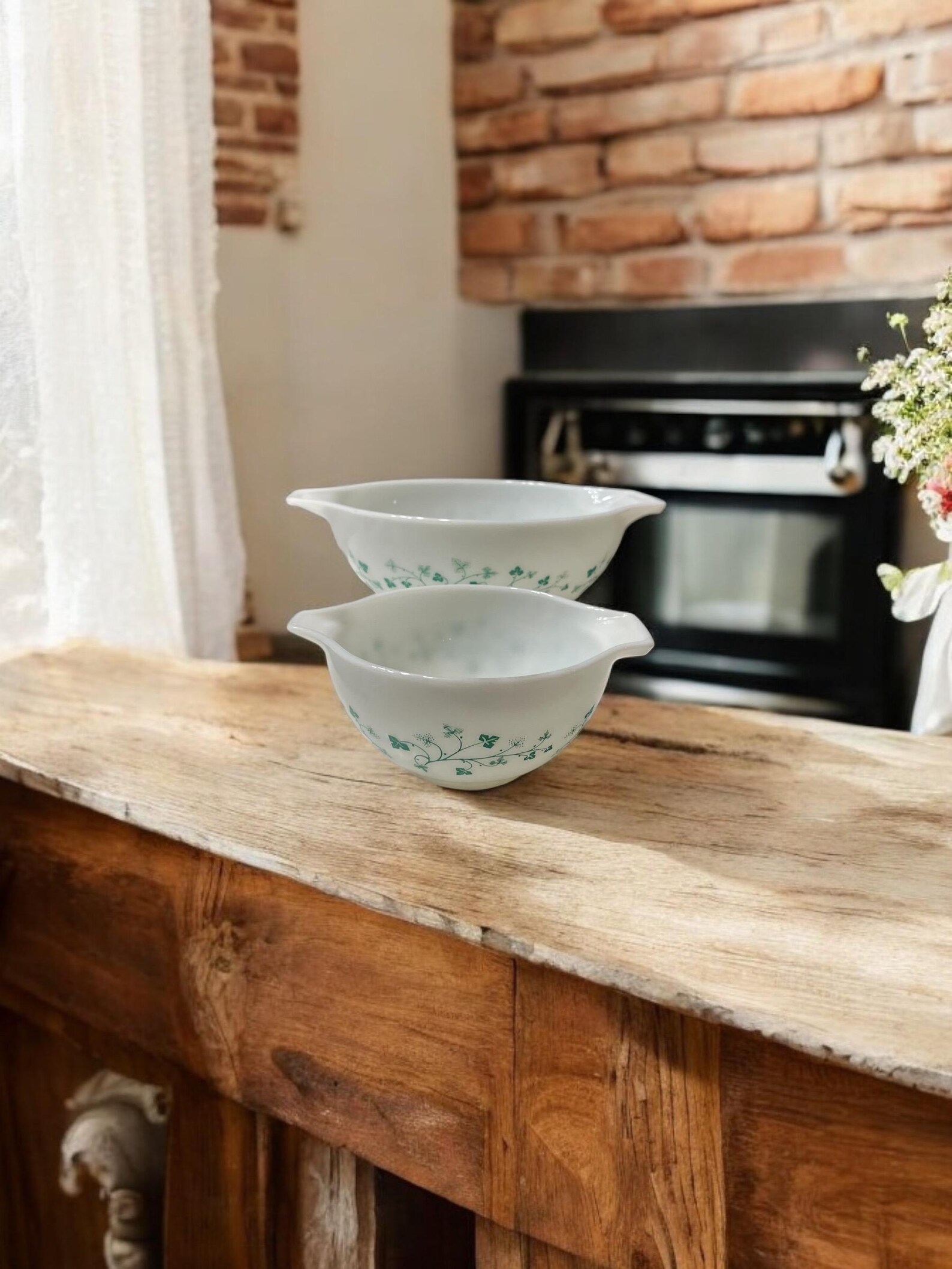 Pyrex Green Ivy Cinderella Bowl Mixing Bowl Chip and Dip 2 Piece Set 4 ...