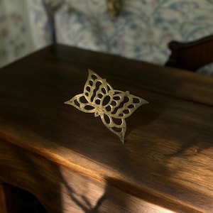 Vintage Aged Solid Brass Butterfly Trivet | Footed Hot Plate | Butterfly Decor