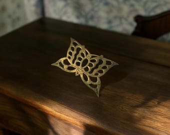 Vintage Aged Solid Brass Butterfly Trivet | Footed Hot Plate | Butterfly Decor