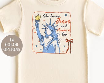 She Loves Jesus and America Shirt, 4th of July Girl Shirt, Independence Day Shirt, Retro America Shirt, American Flag Shirt, 4th of July