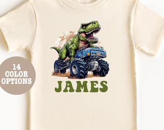 Camiseta personalizada de dinosaurio Monster Truck, camiseta de Monster Truck para niño, camiseta de Monster Truck para niño, camiseta personalizada para niño, camiseta de cumpleaños para niño