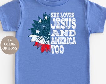 She Loves Jesus and America, Independence Day Shirt, Retro America Shirt, American Flag Shirt, 4th of July Shirt, Christian 4th of July Tee