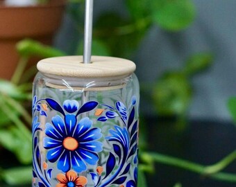 Lata de vidrio de color naranja azulado