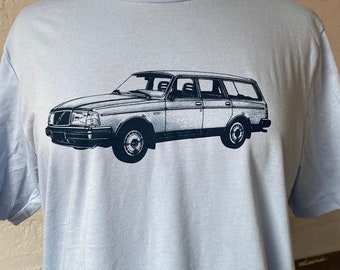 Volvo 240 Wagon Tee Shirt Navy on Light Blue