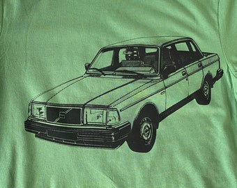 Volvo 240 Sedan T Shirt Black on Green