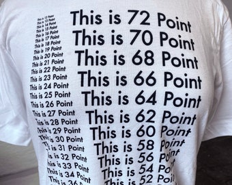 This is Futura Typeface Point Size Unixex Tee Black on White