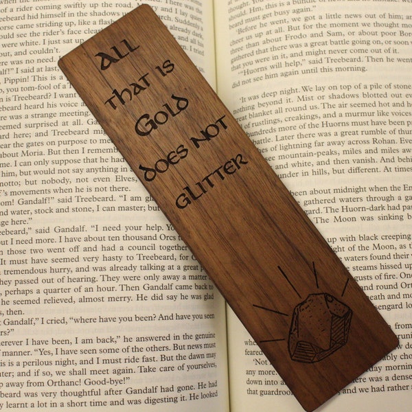 Gold Bookmark, engraved wooden bookmark, Lord of the Rings quote, fantasy bookmark, Tolkien quote bookmark, gift for book lovers