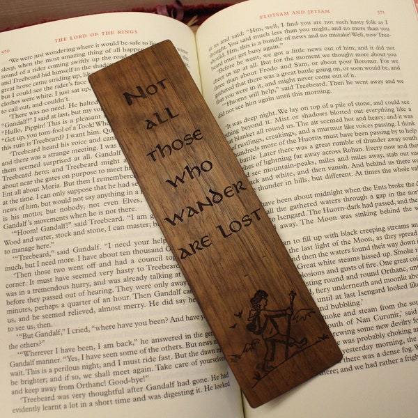 Wooden Bookmark, engraved wooden bookmark, Not all those who wander, Lord of the Rings quote, fantasy bookmark, gift for book lover