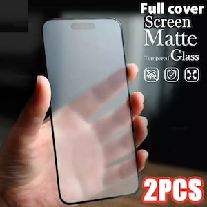 May include: A clear, matte screen protector for a smartphone. The protector is shown in a hand, with the text "Full cover Screen Matte Tempered Glass 2PCS" visible in the image.