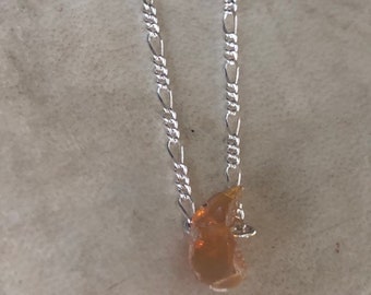 Fire Opal necklace 925 raw organic  FREE PRIORITY SHIPPING