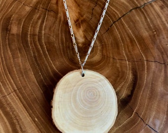 Raw Wood pendant necklace organic Sterling Silver
