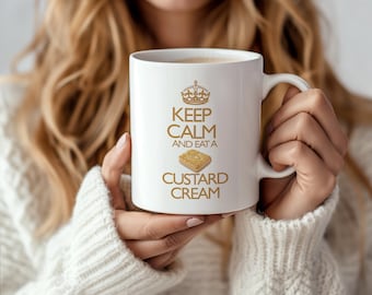 Blijf kalm en eet een Custard Cream Coffee Tea Mug Cup