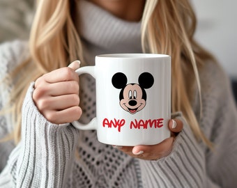 Taza personalizada con nombre de personaje de Disney Mickey Minnie Mouse Donald Daisy Duck