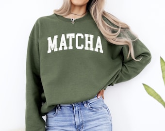 Matcha Sweatshirt Collegiate Crewneck Sweater Unisex, Matcha Latte Club Iced Coffee Sweatshirt