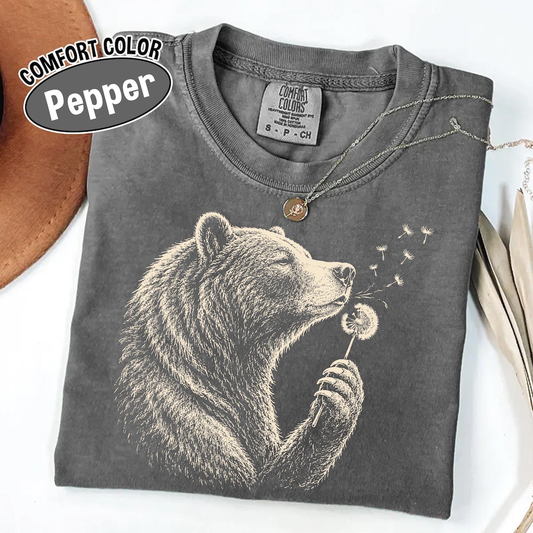 Comfort Colors Bear Dandelion Shirt, Vintage Woodland Bear Graphic Tee, Nature Lover Wildl