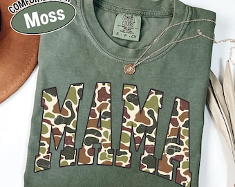 Comfort Colors® Camouflage Mama T-Shirt, Camo Mama Shirt, Mother's Day Gift, Varsity Mama Shirt, Retro Mam Shirt