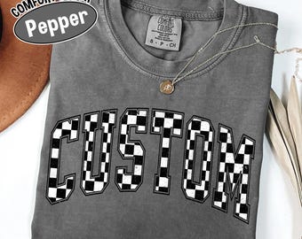 Comfort Colors® Custom Name Shirt – Retro Checkered Text Cotton Tee