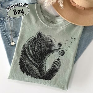 Comfort Colors Bear Dandelion Shirt, Vintage Woodland Bear Graphic Tee, Nature Lover Wildlife T-Shirt, Rustic Outdoor Adventure Gift image 4