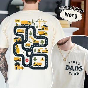 Tired Dads Club Shirt with Construction Track Back Print, Funny Dad Gift Tee, Interactive Car Road Shirt for Kids, Father’s Day Gift Idea image 4
