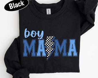 Boy Mama Sweatshirt for Mom of Boys, Trendy Lightning Mama Graphic Pullover, Cozy Motherhood Sweater Gift for Mothers Day Wear