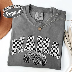 Monster Truck Mama Comfort Colors Shirt: Checkered Oversized Tee