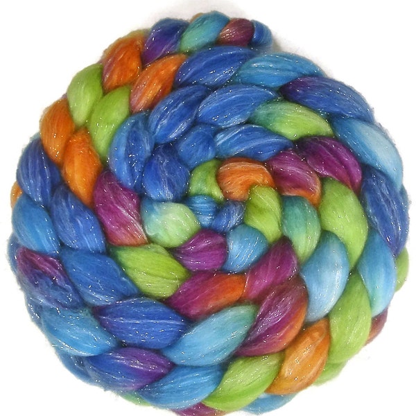 Handpainted Glitter Roving Superwash Merino/Silver Stellina - 4 oz. SOCHI - Spinning Fiber