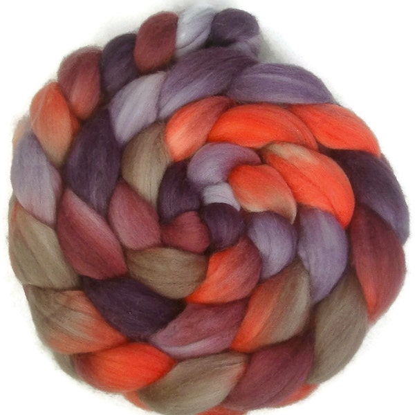 Handpainted Superwash BFL Nylon 80/20 Sock Roving - 4 oz. PASSION FRUIT - Spinning Fiber