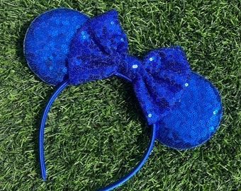 Blue Mickey Ears Headband With Bow, Royal Blue Sequin Mouse  display picture 1
