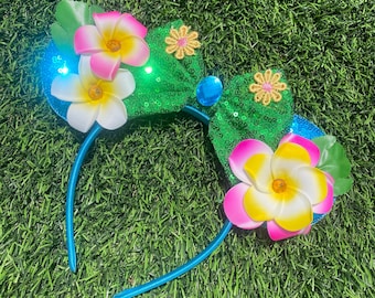 Hawaiian Mickey Mouse Ears, Mickey Ears, Hawaiian Stitch Mickey Ears, Lilo & Stitch Mickey Ears, Character Ears, Hawaiian Minnie Mouse Ears