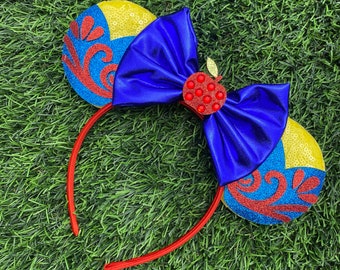 Snow White Inspired Ears, Mouse Ears, Minnie Mouse Ears, Snow White Headband, Princess Mouse Ears, Princess Minnie Ears, Princess Headband