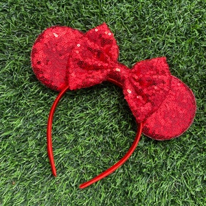 Red Minnie Mouse Ears, Red Mickey Ears, Sequin Minnie Ears, All Red Minnie Ears, Sparkly Minnie Ears, Theme Park Ears, Red Minnie Ears