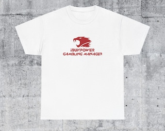 May include: White t-shirt with a red iBUYPOWER GAMBLING MANAGER logo featuring a red stylized tiger head.