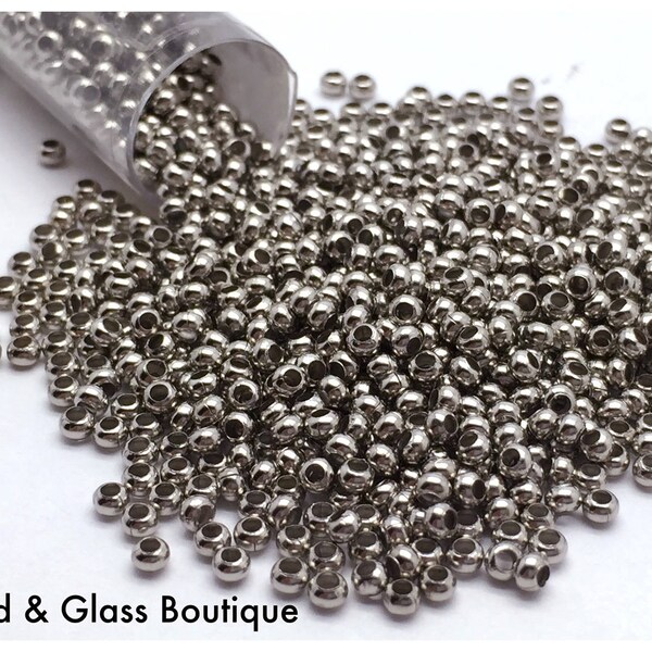 Heavy Metal Seed Bead, Metallic - Nickel Plated (Rhodium) - CHOOSE SIZE:  11/0, 8/0, and 15/0, Bead Weaving, Shelley Nybakke; Spacer Beads