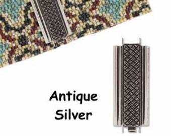 Elegant Elements BeadSlide Clasp, Crosshatch, 10mm x 29mm, CHOOSE YOUR METAL: Antique Silver or Antique Gold, Loom Weaving, Peyote Stitching