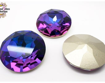 Glass Rhinestone - Crown Stone #1201 - 27mm - Violaceous (Foiled), 1 piece, No Hole Pointback, Fancy; Bead Weaving Bead Embroidery