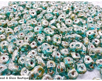 ODD LOT COLOR SuperDuo 2-hole Czech Glass Seed Bead, 2.5mm x 5mm, Dark Aqua Rembrandt, approximately 11 gram tube; Bead Weaving Embroidery