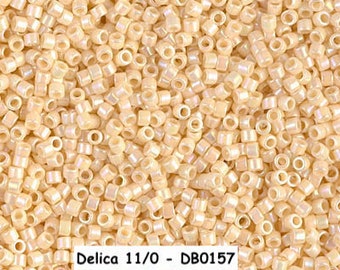 Delica 11/0, Miyuki, Japanese Cylinder Bead, approximately 7 grams, DB0157, Opaque Cream AB ; DB #157, DB157 Bead Weaving Peyote Stars Bezel