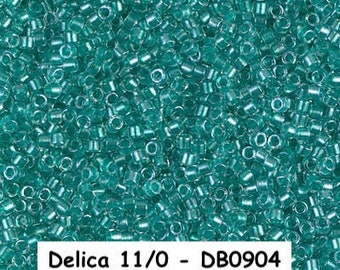 Delica 11/0, Miyuki, Japanese Cylinder Bead, approximately 7 gram tube, DB904, Sparkle Aqua Green Lined Crystal; DB# 904 Bead Weaving Peyote