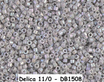 Delica 11/0, Miyuki, Japanese Cylinder Bead, approximately 7 gram tube, DB1508, Opaque Light Smoke AB, DB# 1508, Grey Gray, Peyote Loom