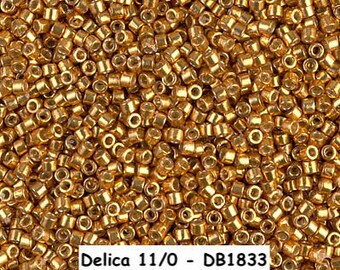 Delica 11/0, Miyuki, Japanese Cylinder Bead, 7 grams, CHOOSE: DB1833 Duracoat Galvanized Yellow Gold -OR- DB1833F Matte DC Galv. Yellow Gold