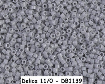 Delica 11/0, Miyuki, Japanese Cylinder Bead, approximately 7 gram tube, DB1139 Opaque Ghost Gray, DB# 1139, Bead Weaving Peyote Stars Bezel