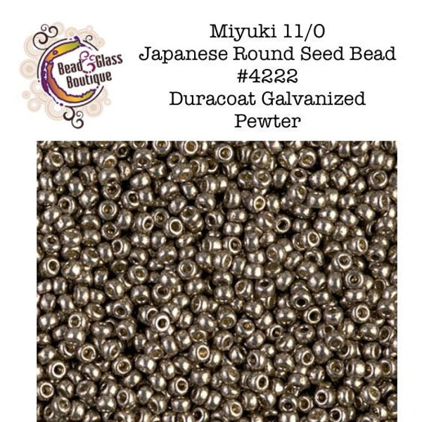 Seed Bead, Miyuki, Japanese Round Bead, #4222 Duracoat Galvanized Pewter, CHOOSE SIZE: 11/0, 8/0, and 15/0; Metallic Bead Weaving Embroidery