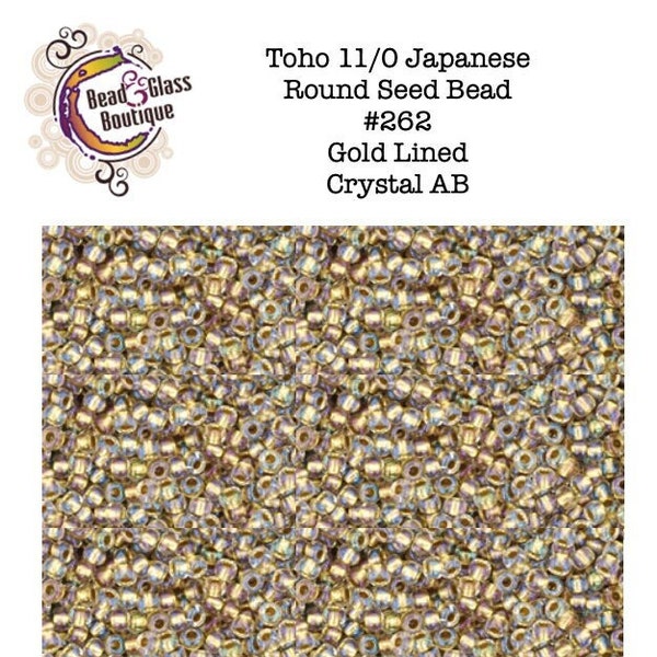 Perle de rocaille, Toho, Perle de rocaille ronde japonaise, #262 Gold Lined Crystal AB, CHOISISSEZ LA TAILLE : Round 11/0, Demi Round 11/0 ou Demi Round 8/0
