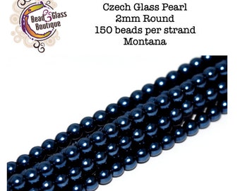 Czech Glass Round Pearl Druk Bead, Single Hole, Montana (Shiny Metallic Blue), 2mm (150 beads); Bead Weaving Embroidery Embellishments