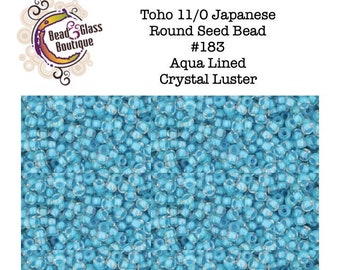 Seed Bead 11/0, Toho, Japanese Round Seed Bead, approximately 22-24 gram tube, #183 Aqua Lined Crystal Luster, Bead Weaving Embroidery