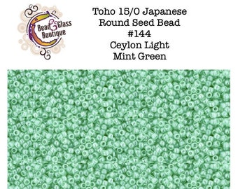 Seed Bead 15/0, Toho, Japanese Round Bead, approximately 11-12 gram tube, #144 Ceylon Light Mint Green; Bead Weaving Embroidery